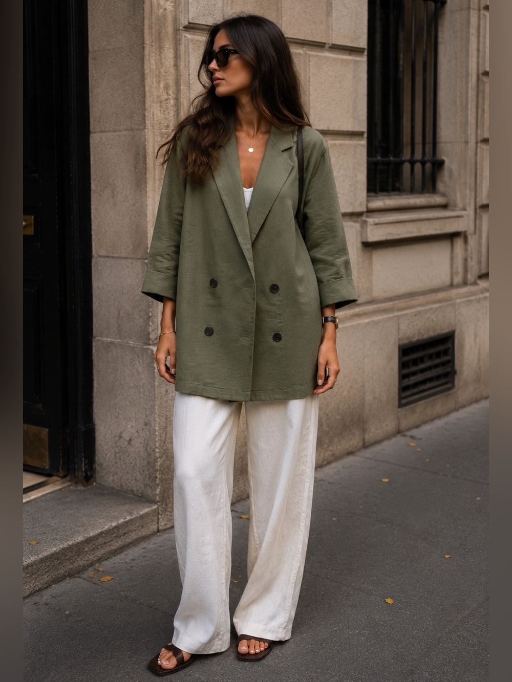 ZARA oversized 52% linen blend double breasted blazer